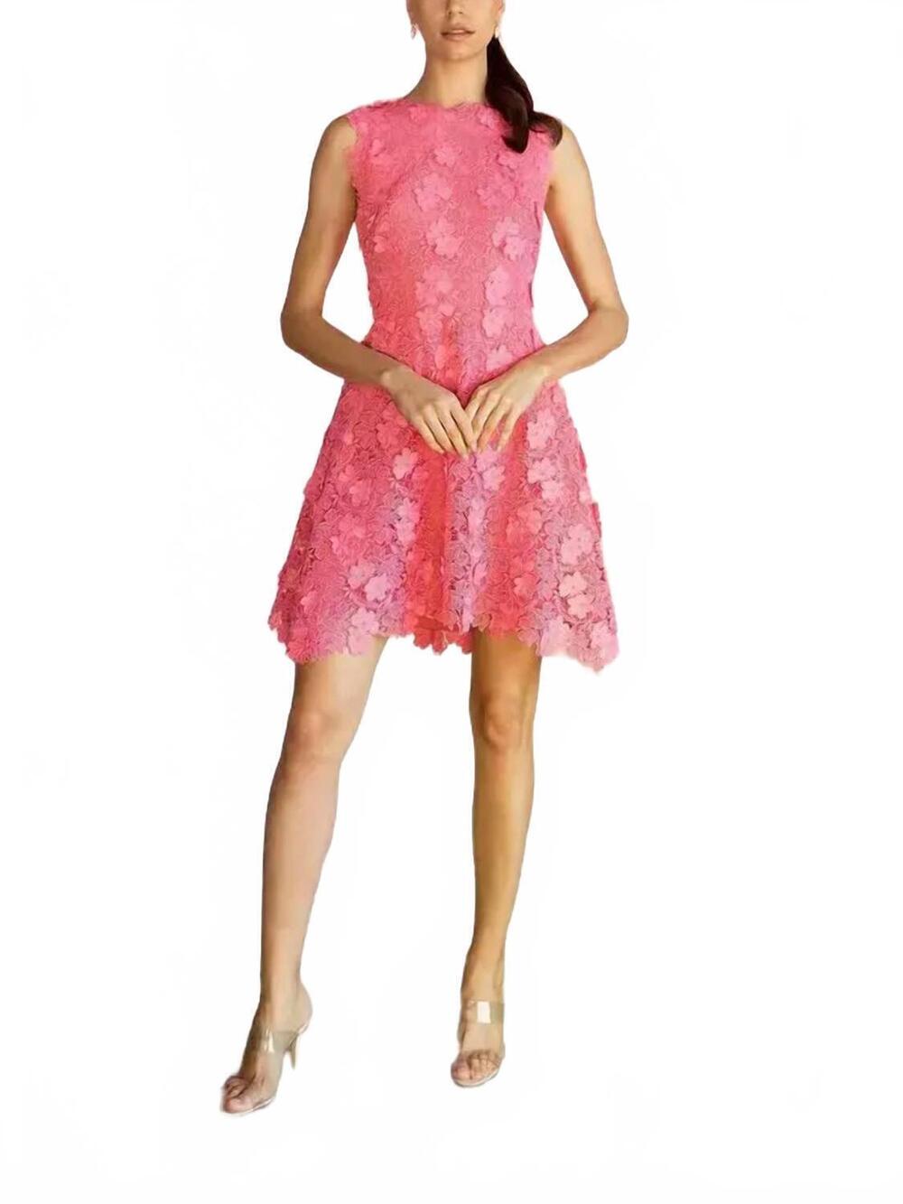 NEW MONIQUE LHUILLIER jewel neck lace dress in french rose